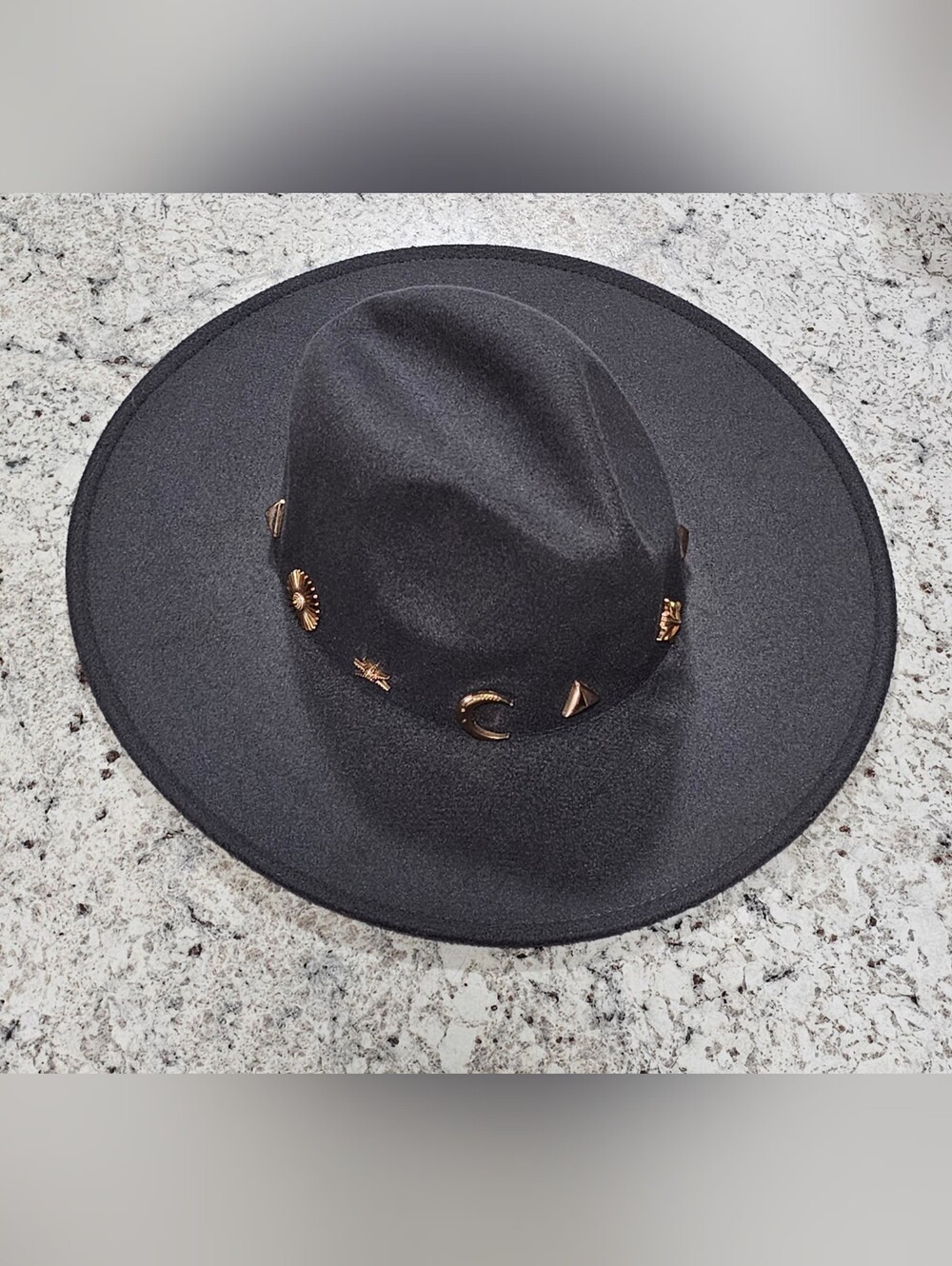 Anthropologie Sun Belted Rancher Hat Grey Wool Fedora Celestial Moon Stars